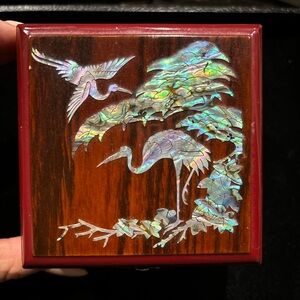 Vintage Mother of pearl wooden jewelry holder